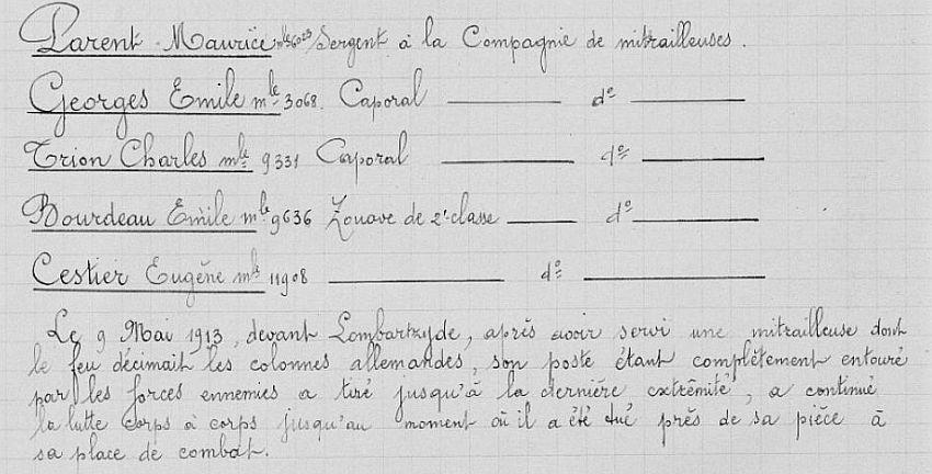 BOURDEAU Emile Citation groupement JMO 4e RZ 4 Juin 1915