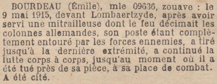 BOURDEAU Emile MM JO 24 Septembre 1920