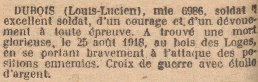 DUBOIS Louis Lucien MM JO 18 Avril 1923