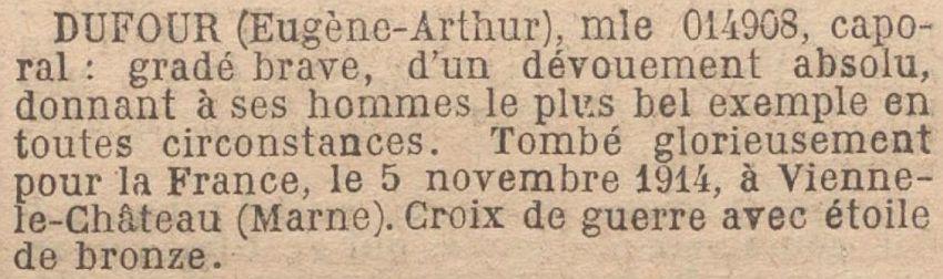 DUFOUR Eugene MM JO 14 Janvier 1920