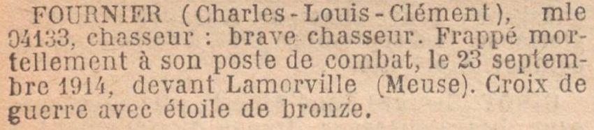 FOURNIER Charles MM JO 23 Novembre 1919