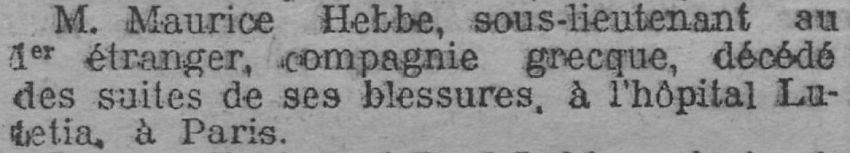 HEBBE Maurice Deces Le XIXe siecle 5 juillet 19155