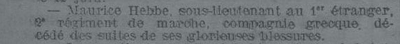 HEBBE Maurice L Express du Midi Morts au champ d honneur 5 juillet 1915