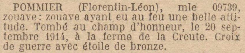 POMMIER Florentin MM JO 10 juin 1921